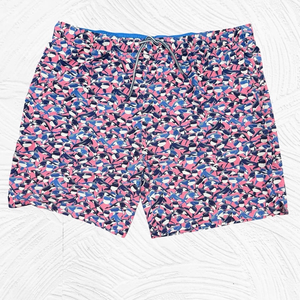 Men's Peter Millar Seaside Swim Shorts Trunks Killer Whale Orca Sz XL  Pink blue